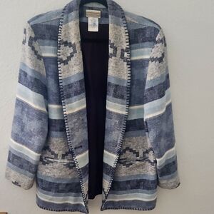 Coldwater Creek Blue and Gray Western Fleece Blazer SZ Large